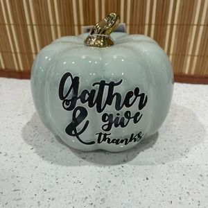 Martha Stewart "Gather and Give Thanks" Ceramic Pumpkin‎ Decor in Sage